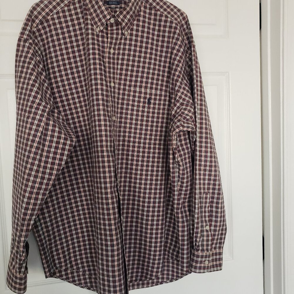 Ralph Lauren Men's Big Shirt Long‎ Sleeve Button Multicolor Plaid Sz XL